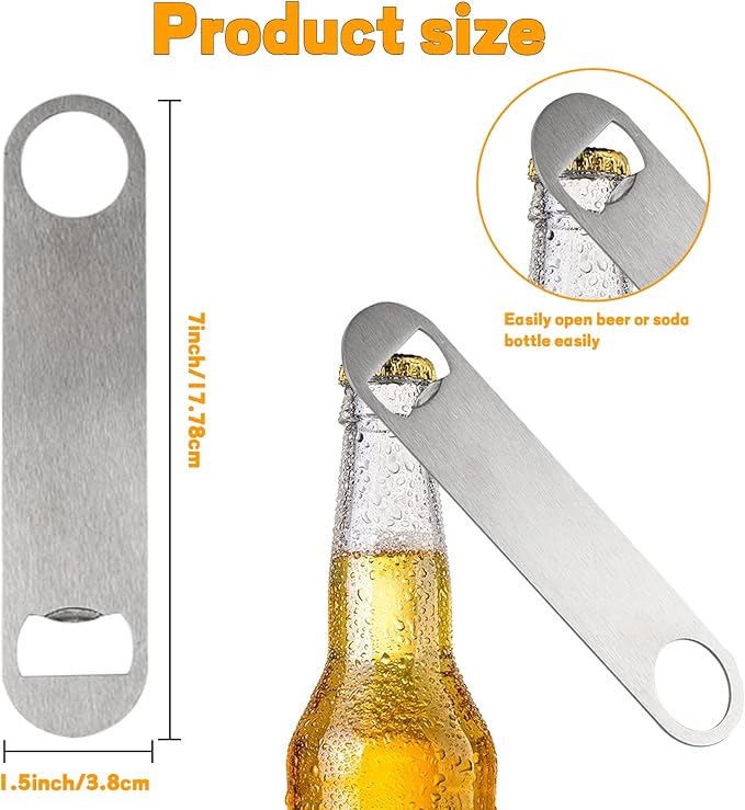 30 Pcs Flat Bottle Opener 7 Inch Stainless Steel Beer bottle Openers Heavy Duty Bar Blade Solid Bottle Cap Opener Funny Bartender Bottle Opener for Kitchen Restaurant Party Supplies,Silver - Image 2