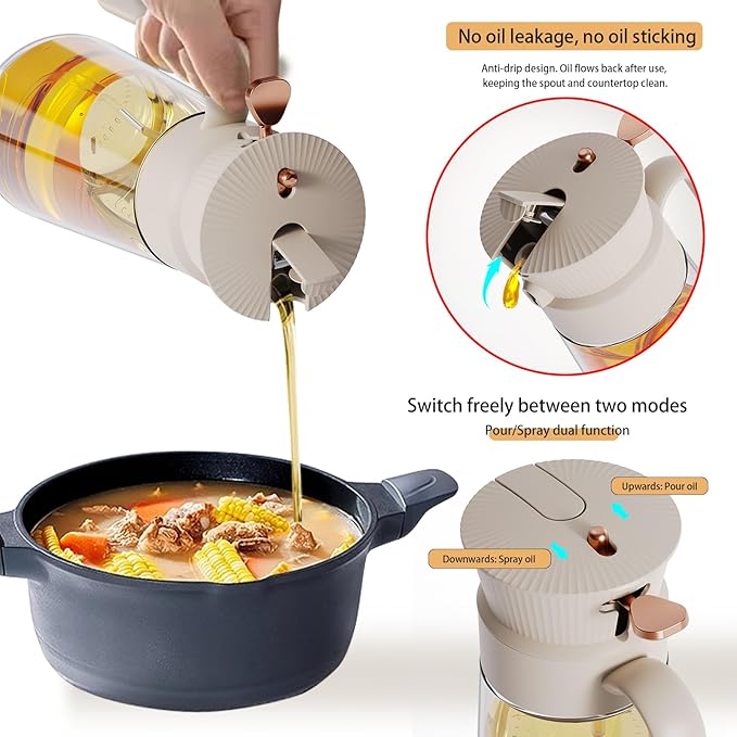 2026 New 19.6oz/580ml Olive Oil Sprayer for Cooking, Leak Glass Olive Oil Dispenser Bottle, 2 in 1 Oil Dispenser and Oil Sprayer, Switch Between Mist & Precision Pour for Air Fryer, BBQ, Salad,Baking - Image 5