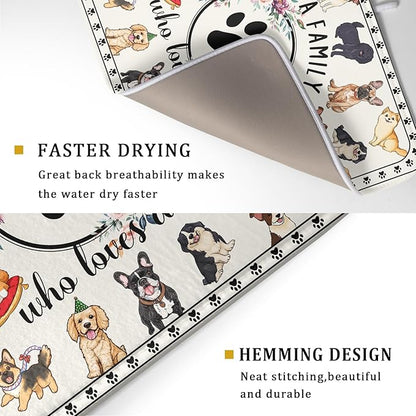 Dog Family Dish Drying Mat Cartoon Pet 18 X 24 in Absorbent Printed Drying Pad for Dog Lover - Image 3