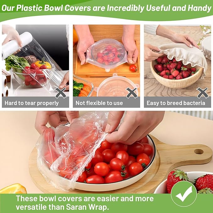 70 Pcs Bowl Covers, 5 Size Plastic Food Covers with Elastic, Colors Bowl Reusable, Alternative to Foil, Fresh Keeping, Disposable Dish wraps for Food Storage, Bread Proofing and Bugs Prevention - Image 3