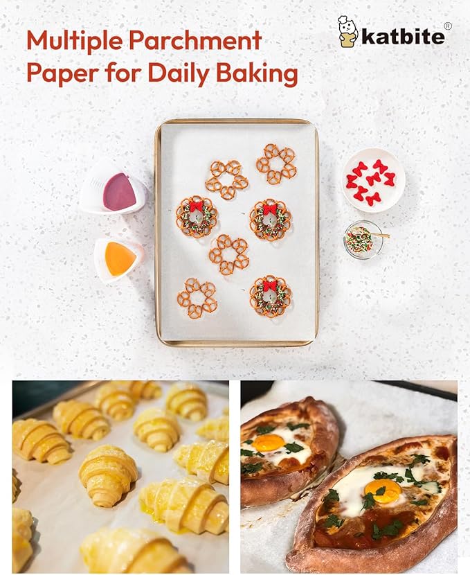 Katbite 16x24 inch Heavy Duty Parchment Paper Sheets, 100Pcs Precut Non-Stick Full Parchment Sheets for Baking, Cooking, Grilling, Frying Steaming, Full Sheet Baking Pan Liners [Extra Strong Series]
