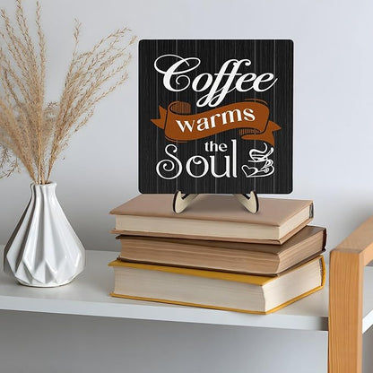 Coffee Bar Sign Plaque Decor,Coffee Bar Accessories,Rustic Wooden Tabletop Plaque with Stand, Minimalist Farmhouse Kitchen Counter Sign,Cute Mini Café Bar Decor Gift 5.9x5.9Inch - Image 8