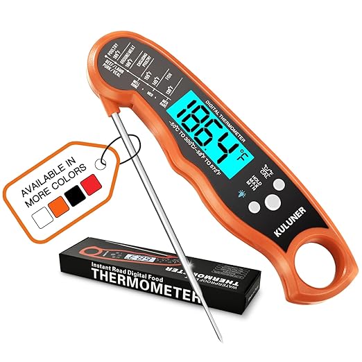 KULUNER TP-01 Waterproof Digital Instant Read Meat Thermometer with 4.6 Folding Probe Backlight Calibration Function for Cooking Food Candy, BBQ Grill, Liquids,Beef(Orange) by KULUNkitchentoolstheperfectcookingexpert