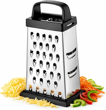 Cheese Grater, 4-Sided Mini Box Grater, Stainless Steel Food Shredder for Cheese, Parmesan & Vegetables, Dishwasher Safe, Black by Strelitsia