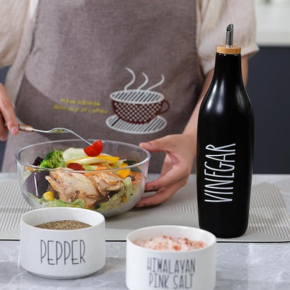 HOMCDALY Ceramic Olive Oil Dispenser for Kitchen, Stoneware 16oz Oil and Vinegar Bottles Dispenser, Kitchen Dispenser Bottle for EVOO Vinegar Syrups, Modern Farmhouse Design(B-V) - Image 3
