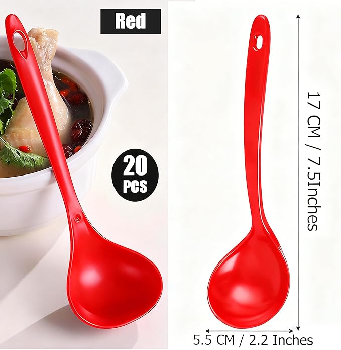 Large Plastic Serving Spoons,Disposable Heavy Duty Serving Spoons,Long Handle Scoop Soup Rice Ladle for Party Catering Buffet Restaurant,20 Pieces (Red) - Image 2
