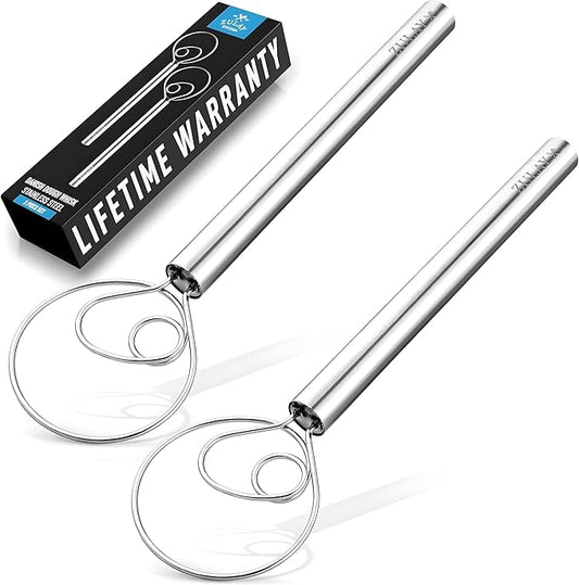 Zulay Kitchen 13-Inch Danish Dough Whisk - Stainless Steel Danish Whisk for Cooking with Single Eye Dough Hook - Traditional Dutch Whisk - Bread Whisk for Sourdough, Pizza, Pastry, Batter - 2 Pack by ZulayKitchen