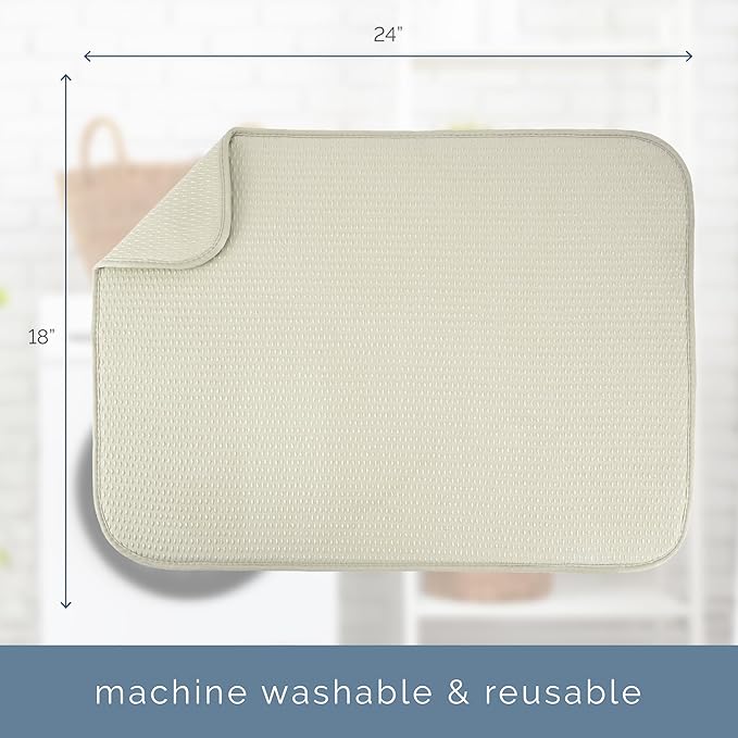 S&T INC. Dish Drying Mat XL, 18” x 24”, Absorbent Microfiber Kitchen Counter Mat, Drying Pad for Dishes, Utensils, Pots and Pans, Extra Large, Diamond Texture, Cream - Image 7