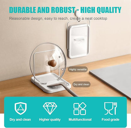 Pot Lid Holder with Spoon Rest for Stove Top and Kitchen Counter, Foldable Pot Lid Organizer with Non-Slip Pads for Lids, Spoons and Spatulas, White - Image 4