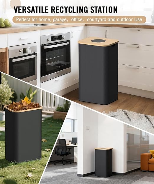 Recycling Bins for Kitchen, 26 Gallon (100L) Recycle Bin with Bamboo lid, Indoor Oxford Fabric Recycling Trash Can with 2pcs Removeable and Reusable Inner Bags for Bottle Can Glass Plastice, Black - Image 2