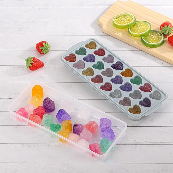 Heart Shaped Ice Cube Trays with Lid and Bins, Silicone Chocolate Mold, Easy Release Ice Trays, 24-Cavity Heart Molds for Ice Cubes, Gelatine, Baking and Candy - Image 6