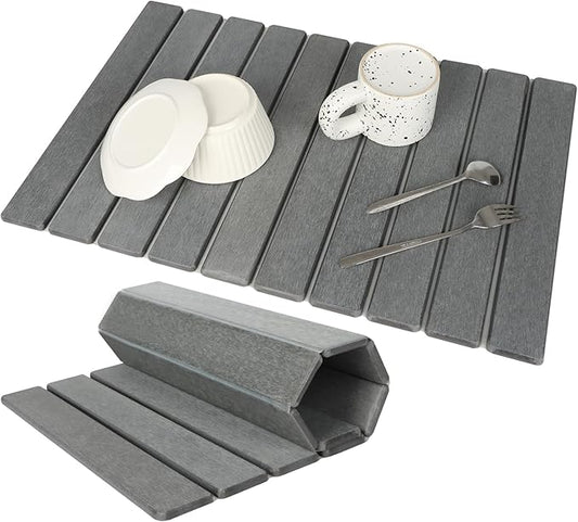 Large Stone Dish Drying Mat for Kitchen Counter, Eco-friendly, Instant Drying Pad,Diatomaceous Earth Water Absorbing Mat, Foldable and Super Absorbent Dish Drying Stone Mat, 24"×16", Dark Gray by Unknown