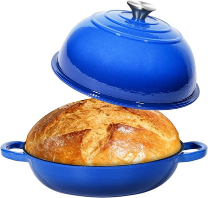 Mini Double Dutch Oven For Sourdough Bread Baking, 6QT Enameled Cast Iron Dutch Oven Pot With Lid, Non Stick Dual Round Bread Loaf Pan, 500°F Oven Safe, Sourdough Baking Pan For Homemade Baking