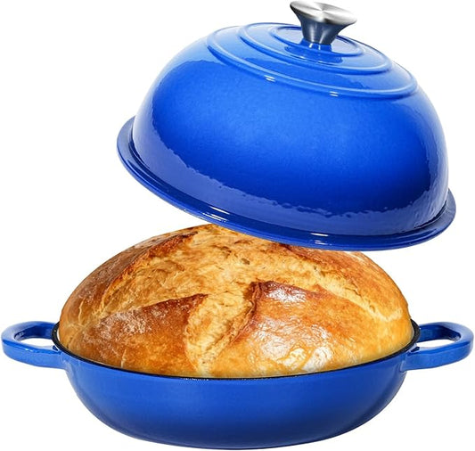 Mini Double Dutch Oven For Sourdough Bread Baking, 6QT Enameled Cast Iron Dutch Oven Pot With Lid, Non Stick Dual Round Bread Loaf Pan, 500°F Oven Safe, Sourdough Baking Pan For Homemade Baking