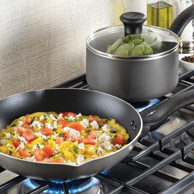 T-fal Initiatives Nonstick Cookware Set 6 Piece Oven Safe 350F Cookware, Pots and Pans, Oven, Broil, Dishwasher Safe Gray - Image 8