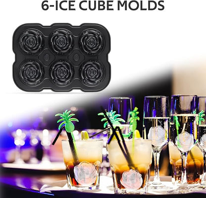 Ice Cube Tray, Mikiwon 2 inch Rose Ice Cube Trays With Covers, 6 Cavity Silicone Rose Ice Ball Maker, Easy Release Large Ice Cube Form for Chilled Cocktails, Whiskey, Bourbon & Homemade Juice Black - Image 4