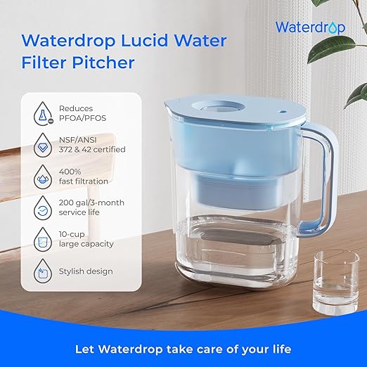 Waterdrop PT-07B Water Filter Pitcher, 10-Cup, NSF Certified, 200-Gallon Long-Life Filter, Improves Coffee & Tea Taste, Reduces PFOA/PFOS and Chlorine, 5X Longer Filter Life, Blue - Image 2