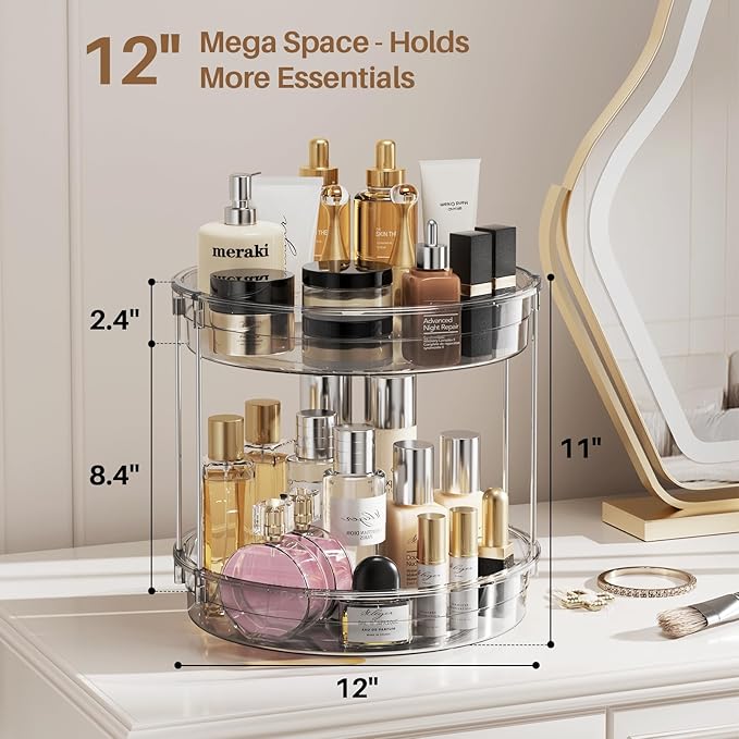 LAMU 2 Pack 2 Tier Lazy Susan Turntable Organizer 12'' Rotating Spice Rack Organization for Cabinet, Kitchen, Pantry, Countertop, Bathroom, Vanity, Medicine Cabinet Organizer, Grey - Image 2