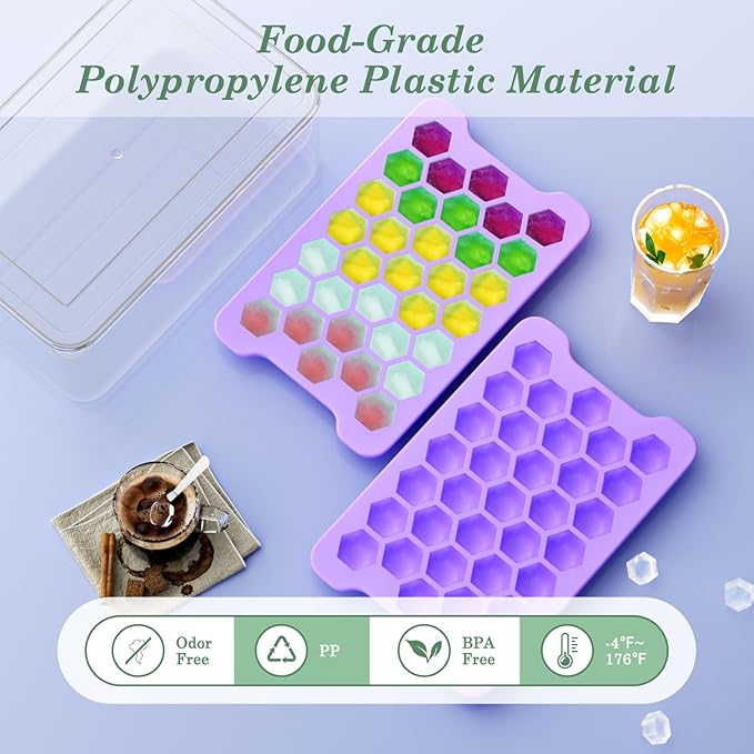 Mini Ice Cube Tray for Freezer: Small Plastic Ice Cubes Trays for Freezer with Box - Easy Release Stackable Mini Ice Cube Maker - Nugget Ice Trays for Freezer with Ice Container - Image 2