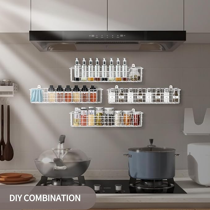 Spice Rack Wall Mount, 4-Pack Seasoning Organizer for Kitchen Storage Organization, Spice Holder Shelf Saving Space for Cabinet, RV, Pantry, Silver - Image 5