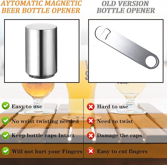 2PCS Pop-the-Top Beer Bottle Opener, Metal Automatic Magnetic Glass Bottle Cap Openers, Wine Bartender Tool Cap Catcher for Bar, Party, Wine Ceremony, Restaurant Household Utensils, Easy to Use-Silver - Image 3