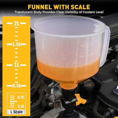 20-Piece No-Spill Coolant Funnel Kit, Cooling System Funnels Kits, Spill Proof Funnel Bleeder, Radiator Funnels Kit with Adapters, Extensions, Flexible Hose, Circular-Funnel, Towel for Automotive Use - Image 4