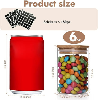 6oz Glass Spice Jars with Bamboo Lid and Label, 12 Pack Square Glass Container, Small Food Storage Containers for Kitchen, Clear Empty Seasoning Jar for Sugar, Salt, Coffee Bean, Herb, Borosilicate - Image 2