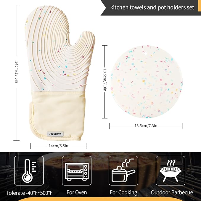 Silicone Mitts Oven,Silicone Oven Mitts Pair,Oven Gloves, BPA-Free, Long Cooking Mitts,Oven mits/Glove Set for BBQ, 4 Pieces (Milky White) - Image 2