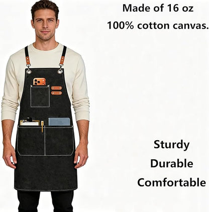 AFUN Chef Aprons for Men Women with Oversized Pockets, 16-Ounce Cotton Canvas Cross Back Heavy Duty Work Apron (Black) - Image 3