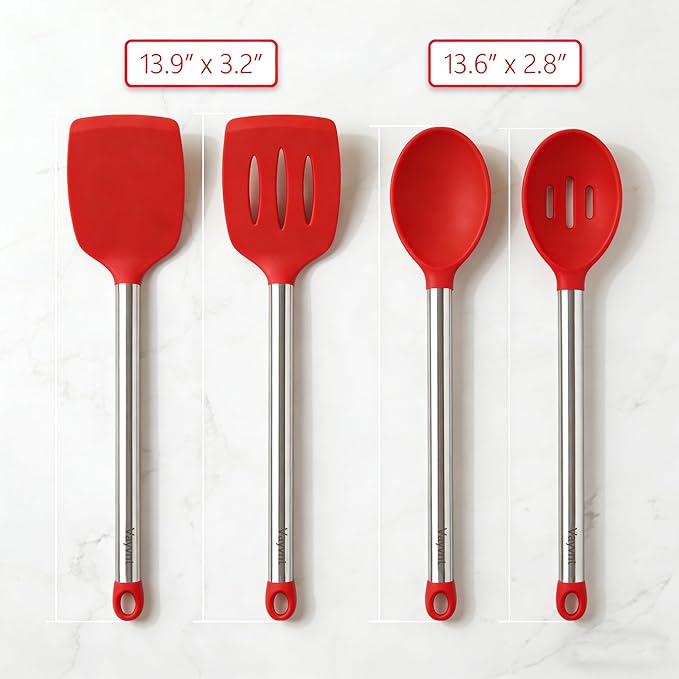 Vayvnt 4 PCS Silicone Kitchen Utensils, Large Cooking Utensils Set for Nonstick Cookware, Silicone Spatula Set Includes Spoons and Turners, Kitchen Essentials for Cooking, Dishwasher Safe, Red