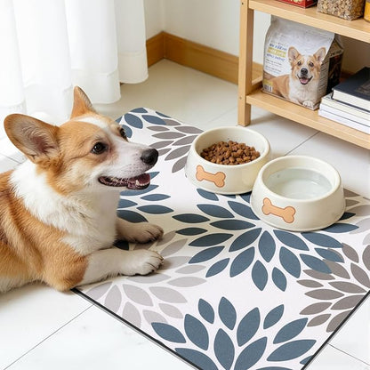 Findosom Floral Dish Drying Mat, 12" x 20" Super Absorbent & Hide Stain Coffee Mat, Cuttable Drying Mat for Kitchen Counter, Under Dish Rack, Coffee Maker, Espresso Machine, Blue