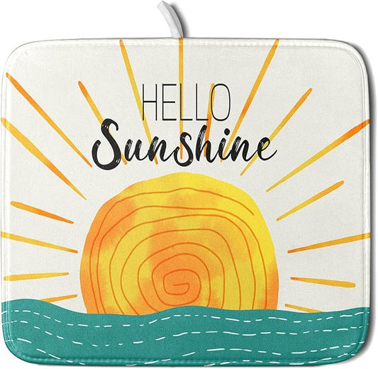 Summer Seaside Sunset over Sea Dish Drying Mat for Kitchen Counter,Hello Sunshine Drying Mat 16 x 18 Inch with Absorbent Reversible Microfiber Drying Pad for Coffee Bar by Anyako