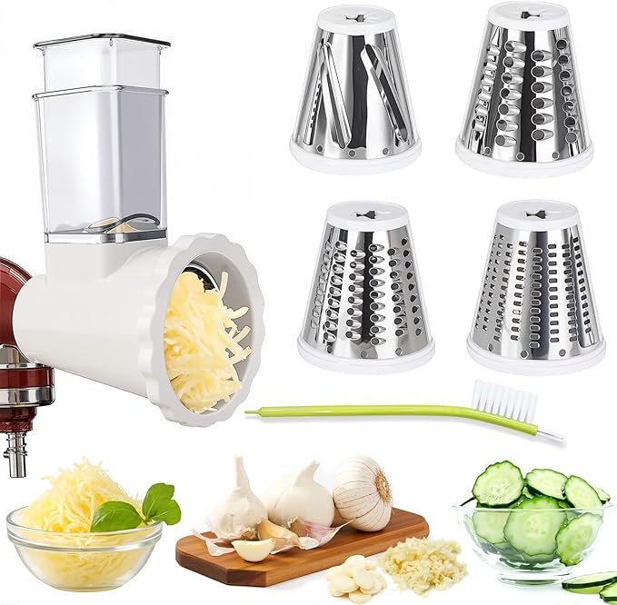 Upgraded Version - Cheese Grater Slicer Shredder Attachments for All KitchenAid Stand Mixers, Food Slicers Salad Maker Accessory Vegetable Chopper with 4 Blades Dishwasher Safe by NEWSETS