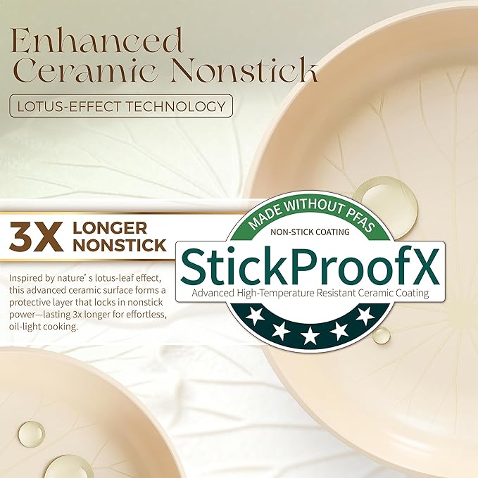 PRICUSIS Nonstick Ceramic Frying Pan with Lid, 8/10 Inch Skillet with Stay Cool Handle, Fully Coated, 100% Dishwasher Safe, PTFE PFAS & PFOA Free (8 Inch, Coconut White - Image 2