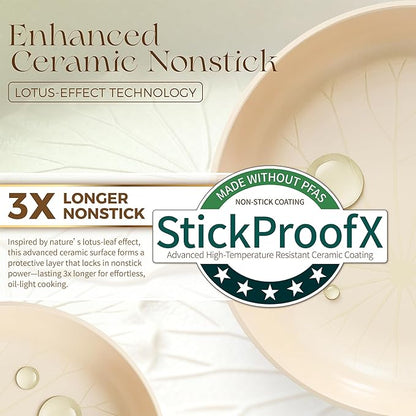PRICUSIS Nonstick Ceramic Frying Pan with Lid, 8/10 Inch Skillet with Stay Cool Handle, Fully Coated, 100% Dishwasher Safe, PTFE PFAS & PFOA Free (10 Inch, Coconut White - Image 2