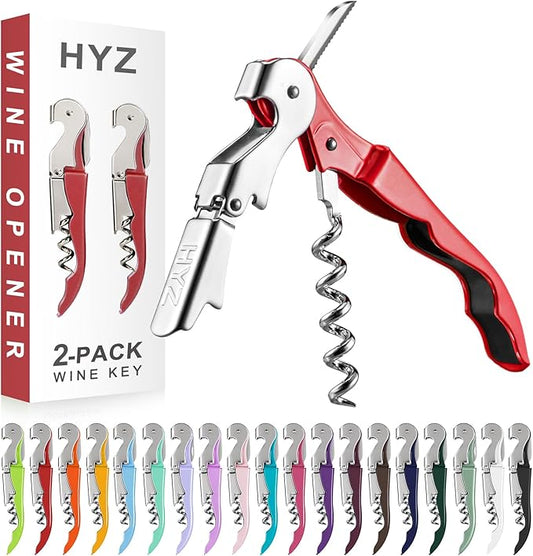 HYZ 2-Pack Wine Opener Waiter Corkscrew, Professional Wine Key for Servers, Bartender with Foil Cutter, Manual Wine Bottle Opener Double Hinged (Red) by HYZ