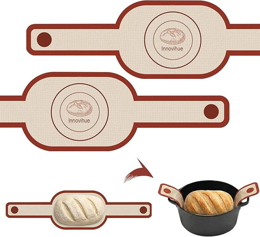 Silicone Bread Sling for Dutch Oven, 2-Pack Non-Stick Reusable Baking Mats with Long Handles, Easy Clean Sourdough Baking Supplies by InnovihueFlossPicks