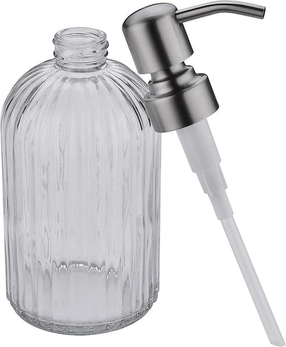 Glass Soap Dispensers for Kitchen and Bathroom, 16oz Heavey Glass Bottle, Stainless Steel Brushed Nickel Pump,Clear Farmhouse Bathroom Soap Dispenser,2 Packs