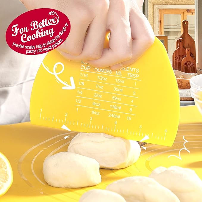 Teenitor 2 Pieces Dough Cutter, Bench Scraper Plastic, Sourdough Scraper, Dough Scraper with Measuring Scale, Multipurpose Food Scrapers for Dough, Cake, Bread, Icing Yellow and Green - Image 3