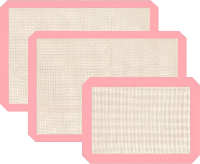 Silicone Baking Mat Set of 3, Silicone Baking Mats Cookie Sheet, Non-Stick Mats for Baking, Easy Clean & Reusable Oven Baking Sheet for Making Macaroons, Cookies (Pink) by Dwavele