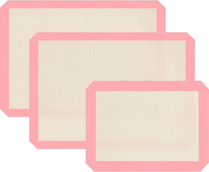 Silicone Baking Mat Set of 3, Silicone Baking Mats Cookie Sheet, Non-Stick Mats for Baking, Easy Clean & Reusable Oven Baking Sheet for Making Macaroons, Cookies (Pink) by Dwavele
