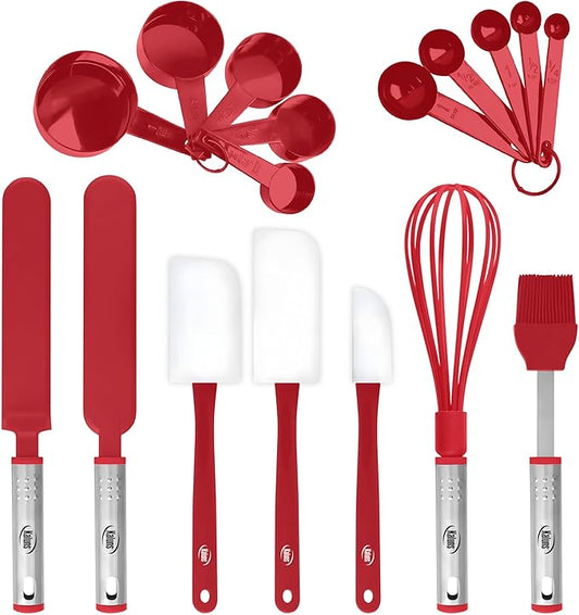 Silicone Spatula Set, 17 Piece Baking Utensils, Nylon and Stainless Steel, Non Stick and Heat Resistant Bakeware set New Baker's Gadget Tools Collection