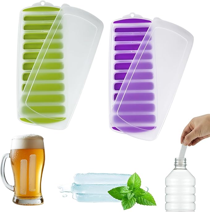 Lily's Home Silicone Ice Cube Tray with Lid Set of 2, BPA-Free, Ideal for Water Bottles & Sports Bottles, Flexible & Stackable Design for Quick Release, Ice Cube Trays for Freezer(11.81"*4.72"*0.95") by LilysHome