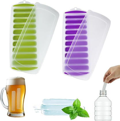 Lily's Home Silicone Ice Cube Tray with Lid Set of 2, BPA-Free, Ideal for Water Bottles & Sports Bottles, Flexible & Stackable Design for Quick Release, Ice Cube Trays for Freezer(11.81"*4.72"*0.95") by LilysHome