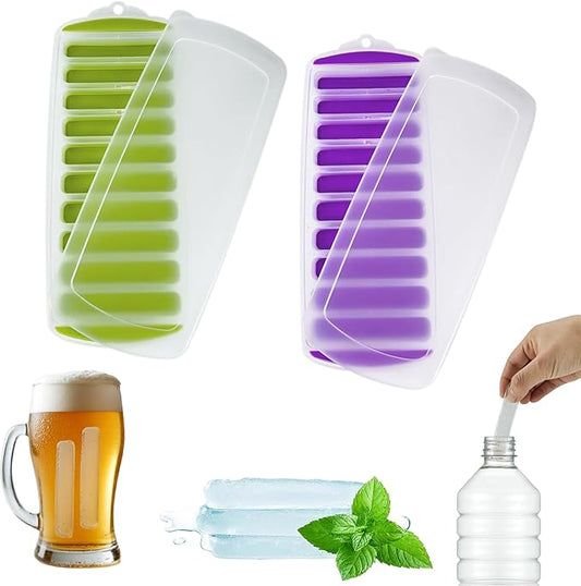 Lily's Home Silicone Ice Cube Tray with Lid Set of 2, BPA-Free, Ideal for Water Bottles & Sports Bottles, Flexible & Stackable Design for Quick Release, Ice Cube Trays for Freezer(11.81"*4.72"*0.95") by LilysHome
