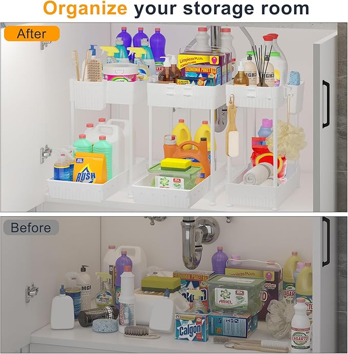 Sevenblue 3 Pack Under Sink Organizers, 2-Tier Multi-Use Kitchen and Bathroom Organizers and Storage with Sliding Drawers, Bathroom Cabinet Organizer (White, 12.8 Inch) - Image 3