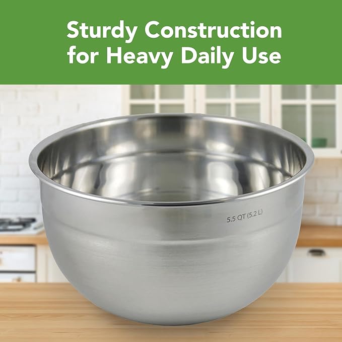 Tovolo Large Stainless Steel Mixing Bowl 5 Quart Metal Mixing Bowl for Baking Kitchen Prep with Easy Pour Rounded Lip, Dishwasher Safe Deep Metal Bowl Design for Salads, Popcorn, Kneading Bread Dough - Image 2