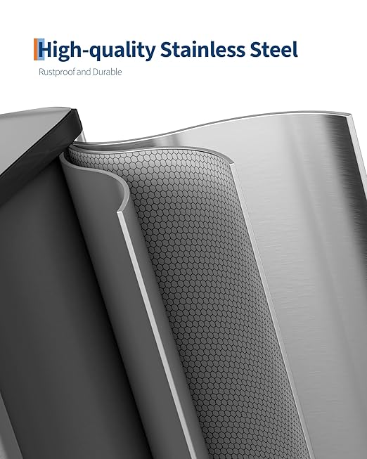 GarveeHome 2 x 10.6 gal Stainless Steel Double Trash Can with Lid for Kitchen, Large Dual Trash and Recycle Bin Combo, Step-on Kitchen Metal Garbage Cans, PP Inner Buckets, Liner Rim, Silver - Image 3