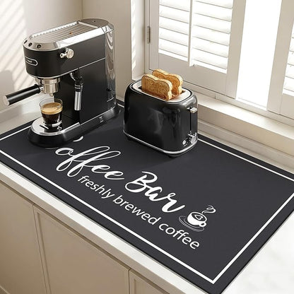 Findosom Dish Drying Mat, 17"x 32" Super Absorbent & Hide Stain Coffee Mat, Cuttable Drying Mat for Kitchen Counter, Coffee Bar Accessories, Under Dish Rack, Coffee Maker, Espresso Machine, Black by Findosom