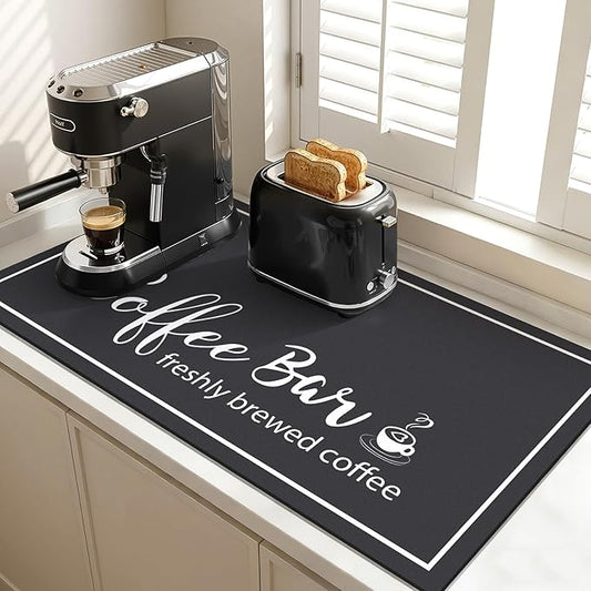 Findosom Dish Drying Mat, 17"x 32" Super Absorbent & Hide Stain Coffee Mat, Cuttable Drying Mat for Kitchen Counter, Coffee Bar Accessories, Under Dish Rack, Coffee Maker, Espresso Machine, Black by Findosom